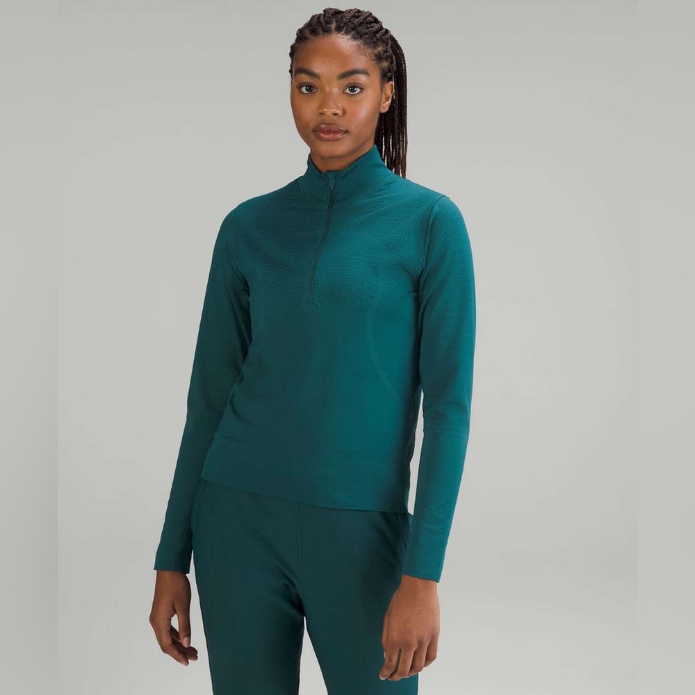 Lululemon Swiftly Relaxed Half Zip, size 8, Green Jasper/Oceanic